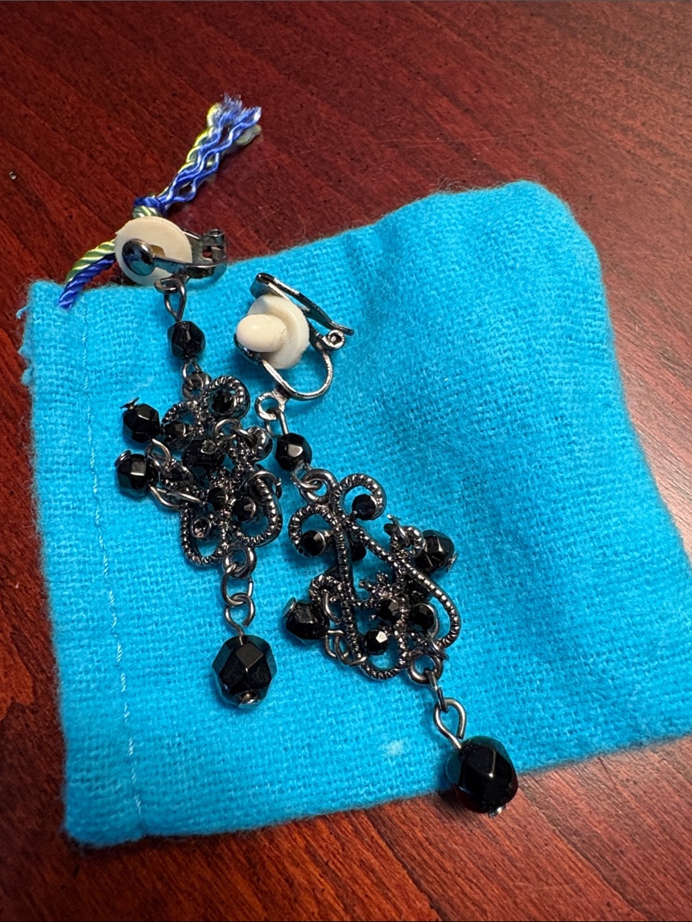 Black Beaded Clip-On Earrings